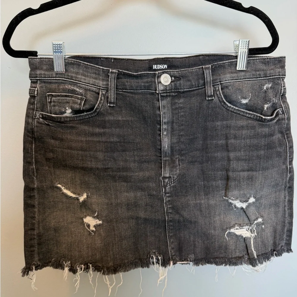 Hudson Jeans Distressed Black Denim Mini Skirt - 29